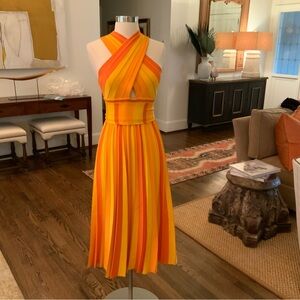 Elegant Orange and Yellow Striped Midi Dress